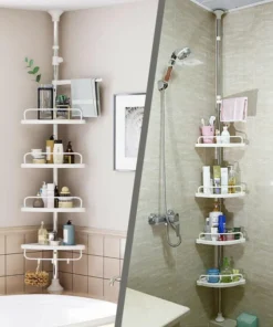 Telescopic Bathroom & Kitchen Corner Shelf Organizer – 4 Tier Adjustable Rack